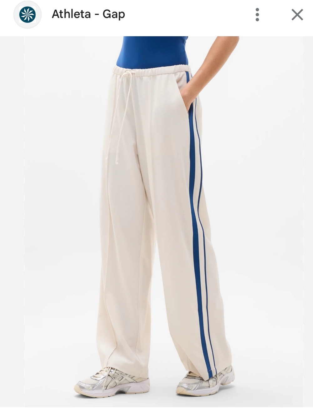 Athleta Cream MVP Wide-Leg Pants with Blue Side Stripes NEW w/o Tags